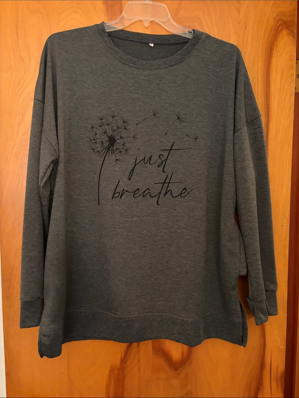 Just Breathe Long Sleeve Pullover Sweatshirt - Charcoal